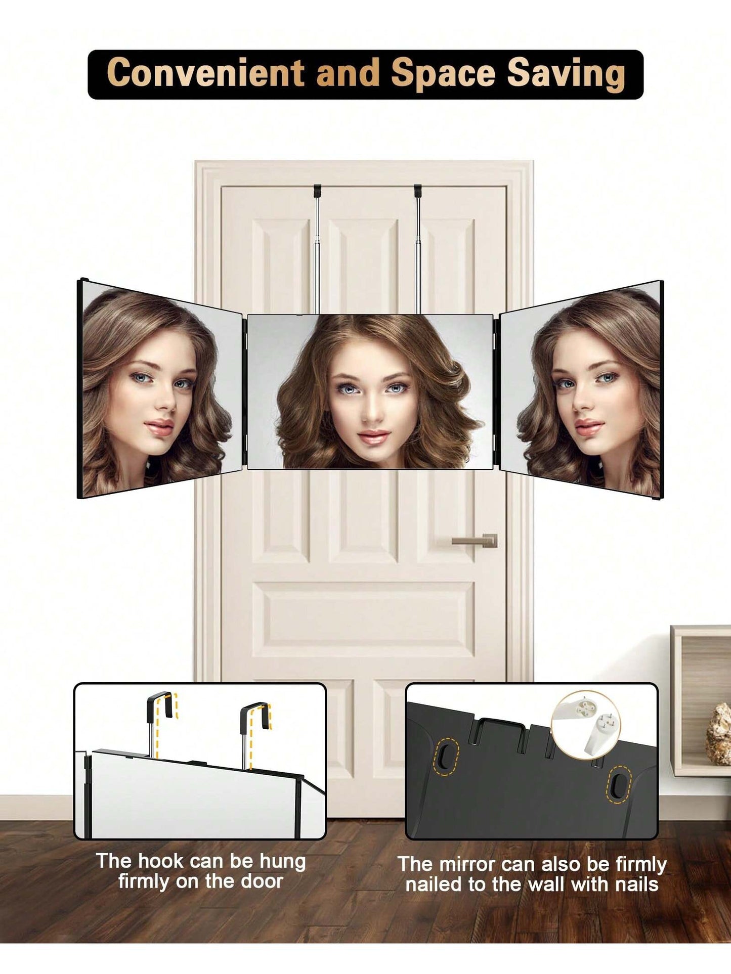 JUSRON 3 Way Mirror for Self Hair Cutting 360 Viewing Angle Self Hair Cutting Mirror, Clear Anti-Fog HD Glass without Led