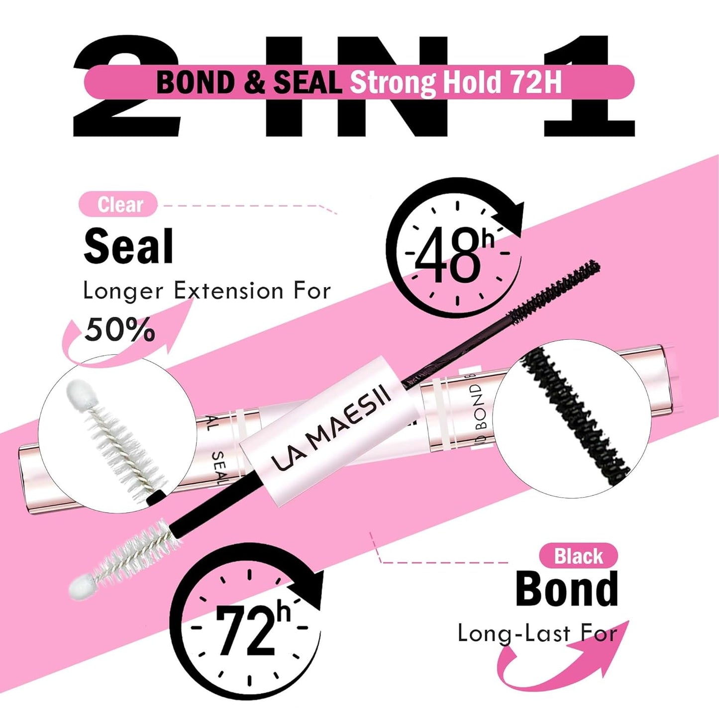 Lash Cluster Bond and Seal Waterproof Glue for Eyelash Clusters 10Ml 2-In-1 Home Use Strong Hold 72H