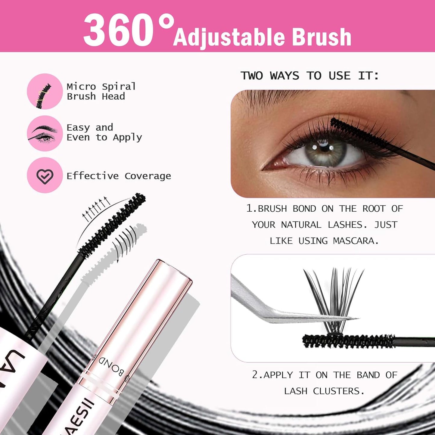 Lash Cluster Bond and Seal Waterproof Glue for Eyelash Clusters 10Ml 2-In-1 Home Use Strong Hold 72H