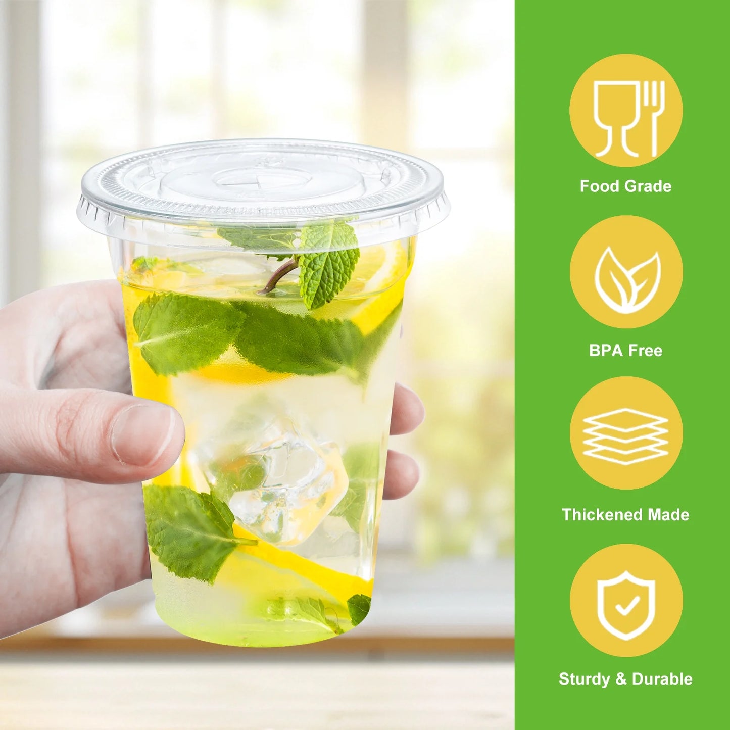100 Pack 16 Oz Clear Plastic Cups with Lids, Iced Coffee Cups with Lids Disposable for Iced Coffee, Smoothie, Milkshake, Cold Drinks and Graduation Party