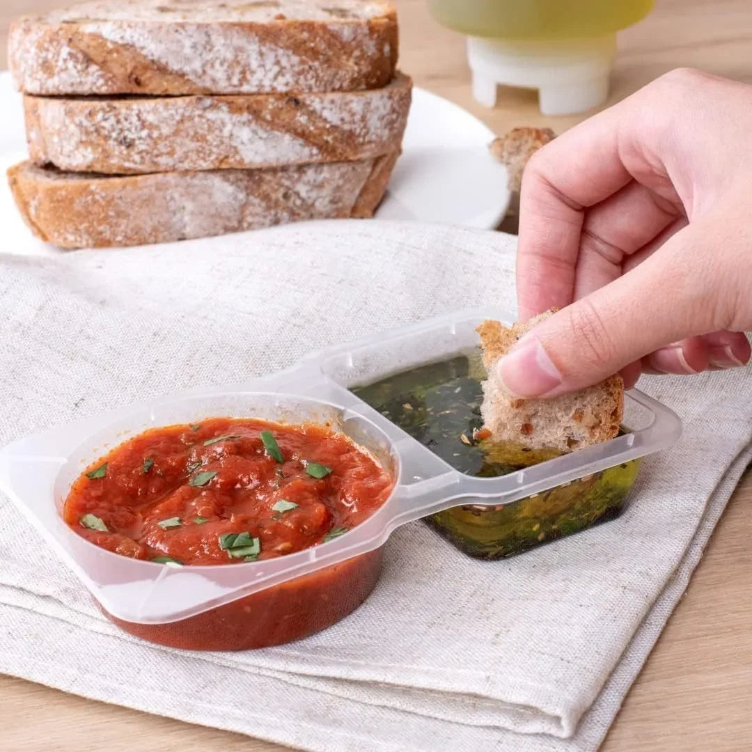 25/130Ml Double Compartment Condiment Container with Lid Snack Container for Sauce Sampling Travel Snack Reusable Seasonings Box