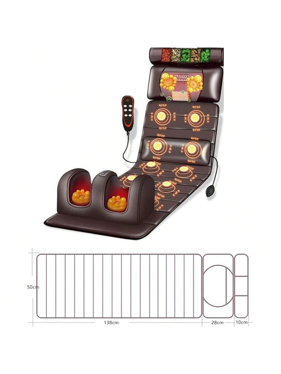 Full Body Massage Mat with Heating - 10 Vibration Nodes & Adjustable Pillow for Neck/Back/Leg Pain Relief - 138Cm X 50Cm Foldable Design with Remote Control (Brown)