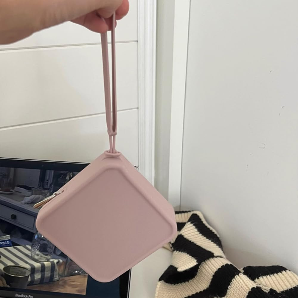Silicone Small Makeup Bag Pouch for Purse, Small Cosmetic Travel Bag Zipper Pouch Waterproof Mini Coin Purse Portable Makeup Storage Bag Travel Toiletry Organizers for Women Girls (Purple Pink)