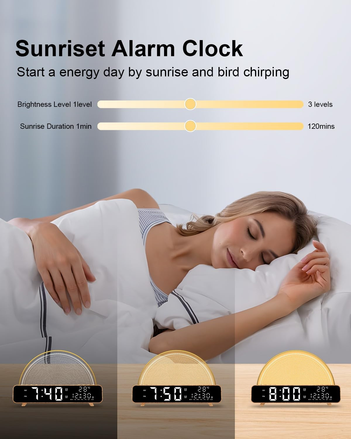 HAODINGMAI Sunrise Alarm Clock Wake up Light with Sunrise Simulation White No...