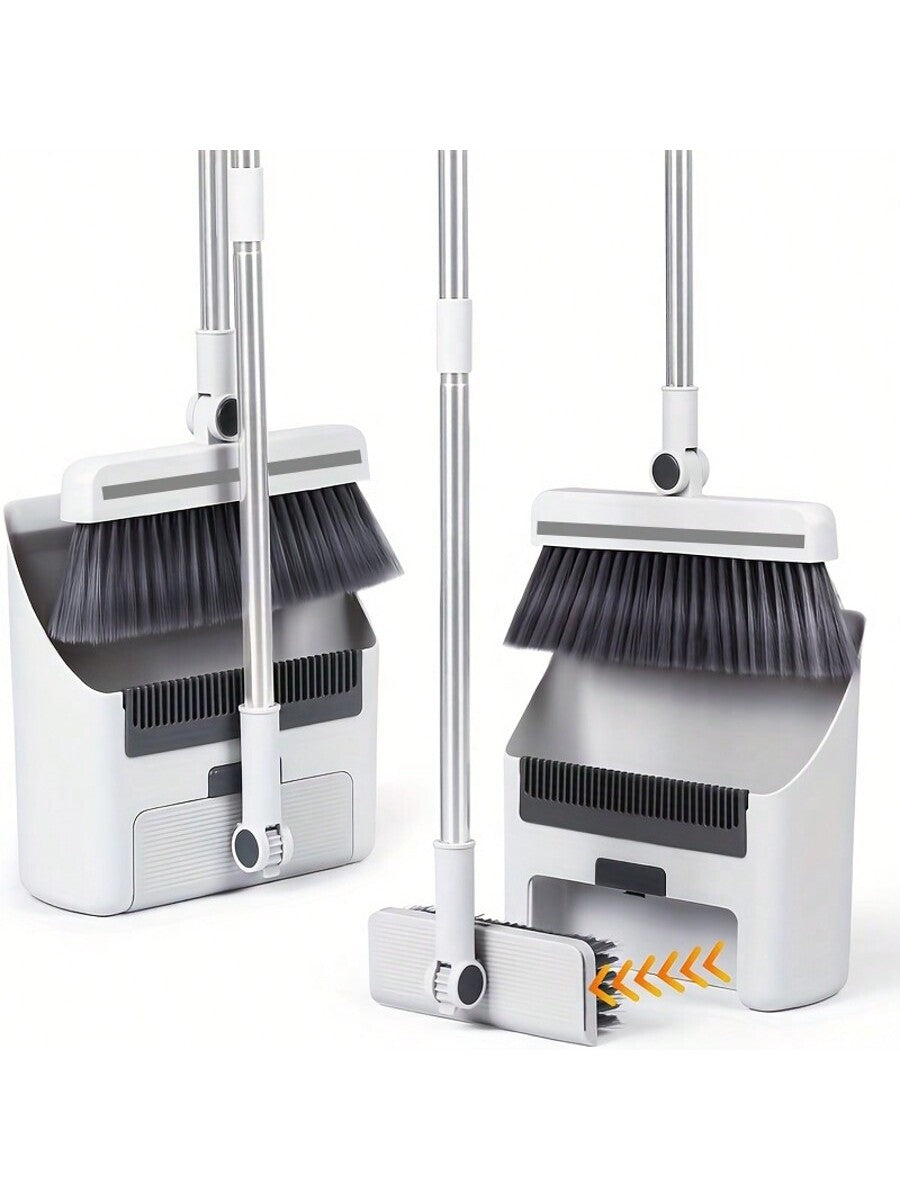 3Pc Broom Set,Upright Dust Pan Combo for Home, Kitchen, Room, Office, Lobby Floor Use without Bending,Garden Tools