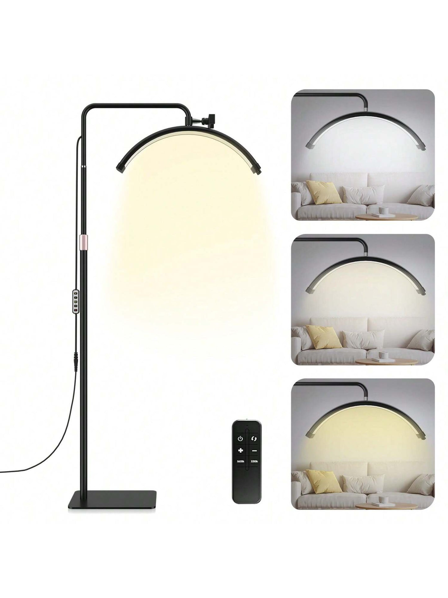 23'' LED Floor Light, Half Moon Lash Lighting: LED Lash Lamp for Eyelash - Adjustable Brightness Warm to Cool Esthetician Light for Lash Artist Tattoo-Black
