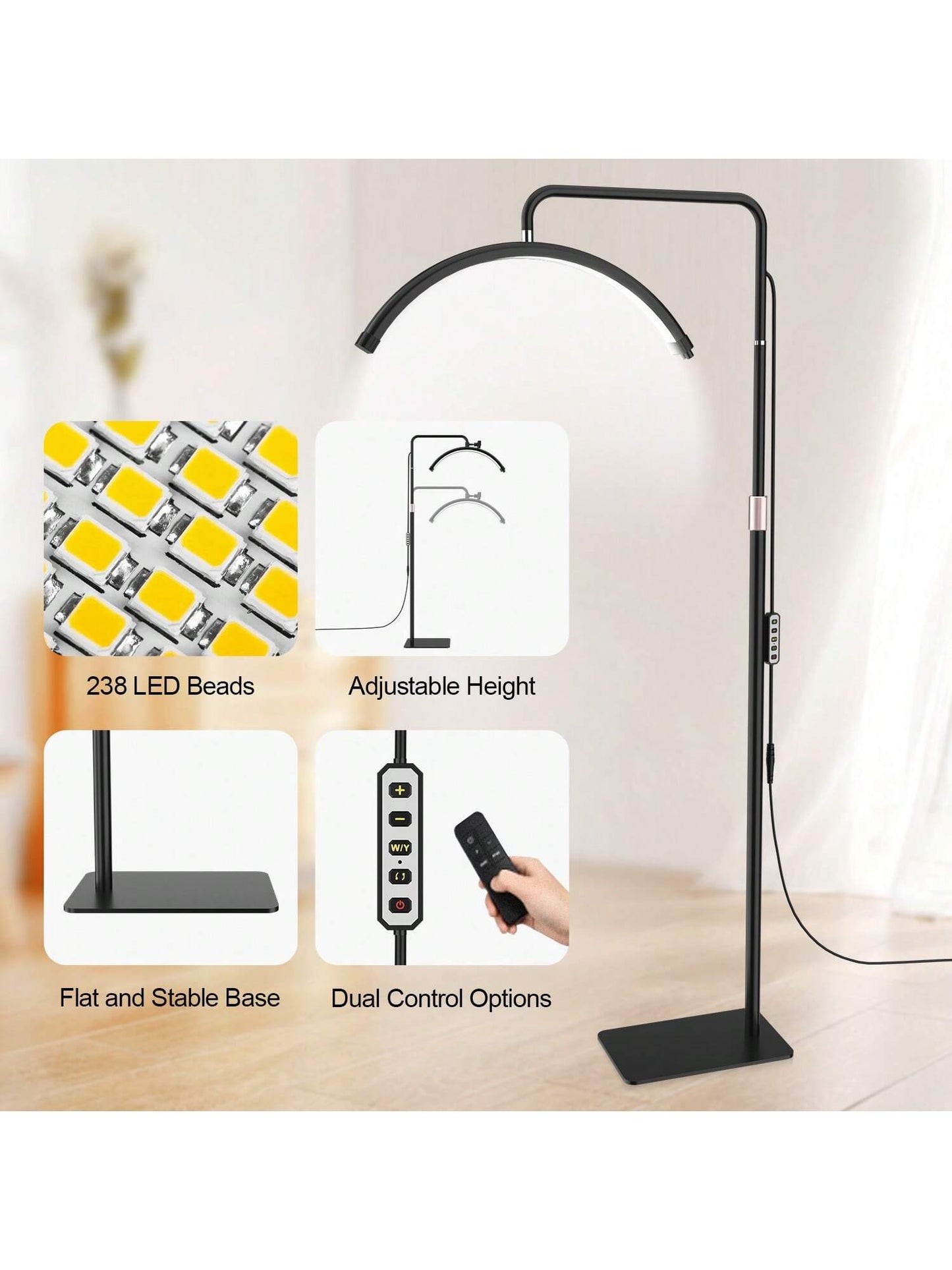23'' LED Floor Light, Half Moon Lash Lighting: LED Lash Lamp for Eyelash - Adjustable Brightness Warm to Cool Esthetician Light for Lash Artist Tattoo-Black