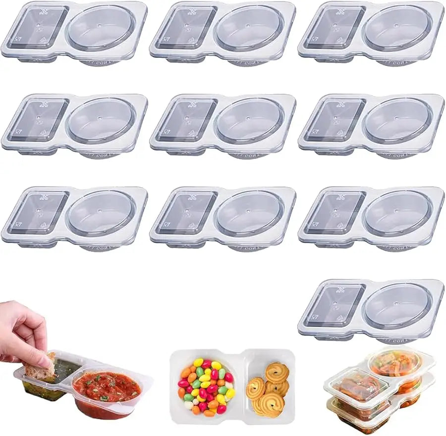 25/130Ml Double Compartment Condiment Container with Lid Snack Container for Sauce Sampling Travel Snack Reusable Seasonings Box
