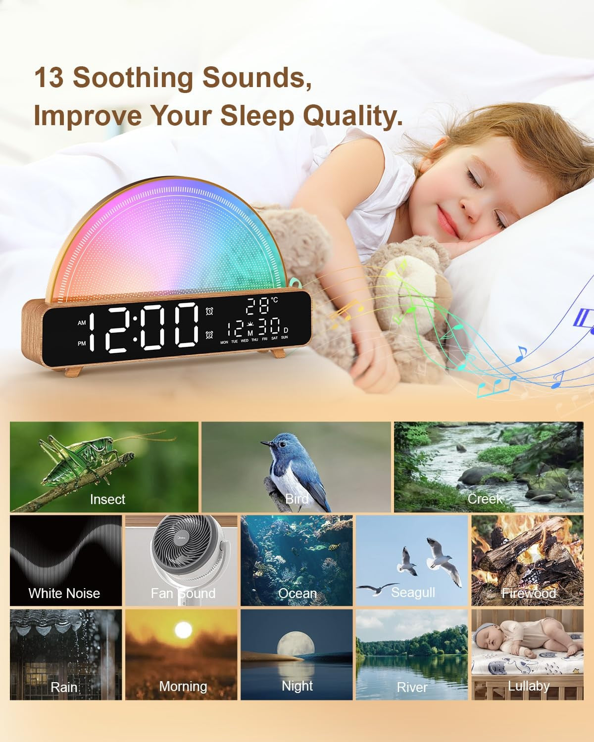 HAODINGMAI Sunrise Alarm Clock Wake up Light with Sunrise Simulation White No...