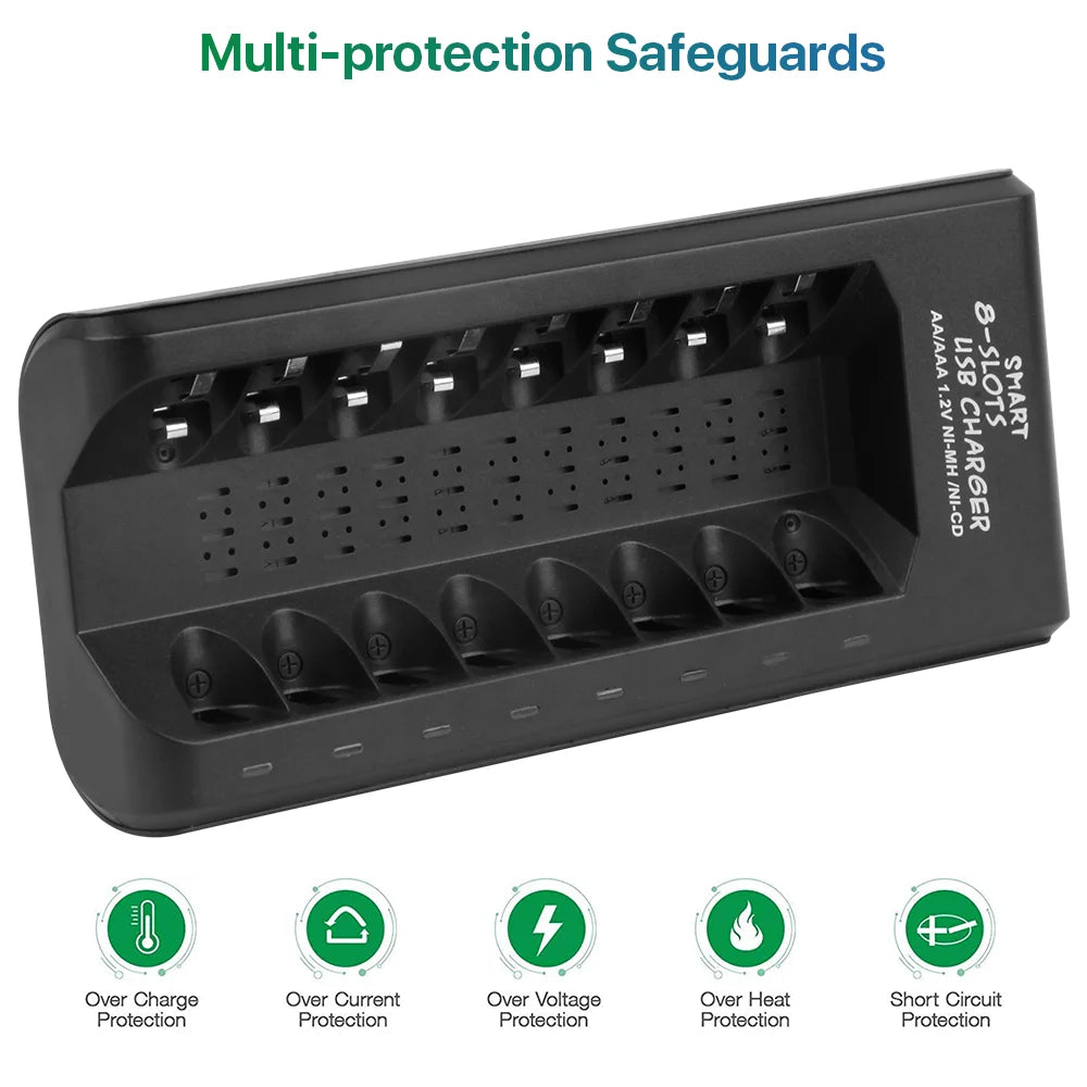 AA AAA Rechargeable Battery Charger for Ni-Mh Ni-Cd Batteries 8 Independent Slots