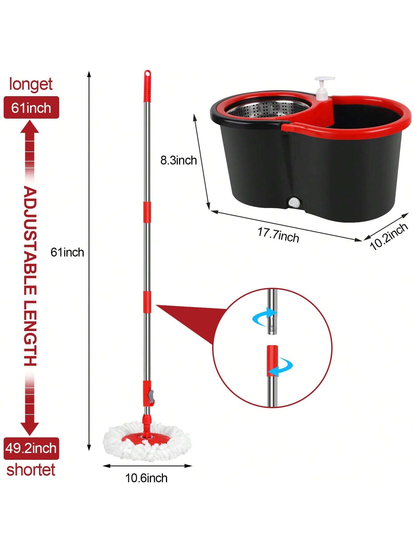 Spin Mop and Bucket with Wringer Set, 360° Spinning Mop and Bucket System with 3 Replacement Mop Heads