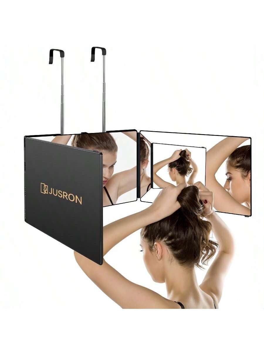 JUSRON 3 Way Mirror for Self Hair Cutting 360 Viewing Angle Self Hair Cutting Mirror, Clear Anti-Fog HD Glass without Led