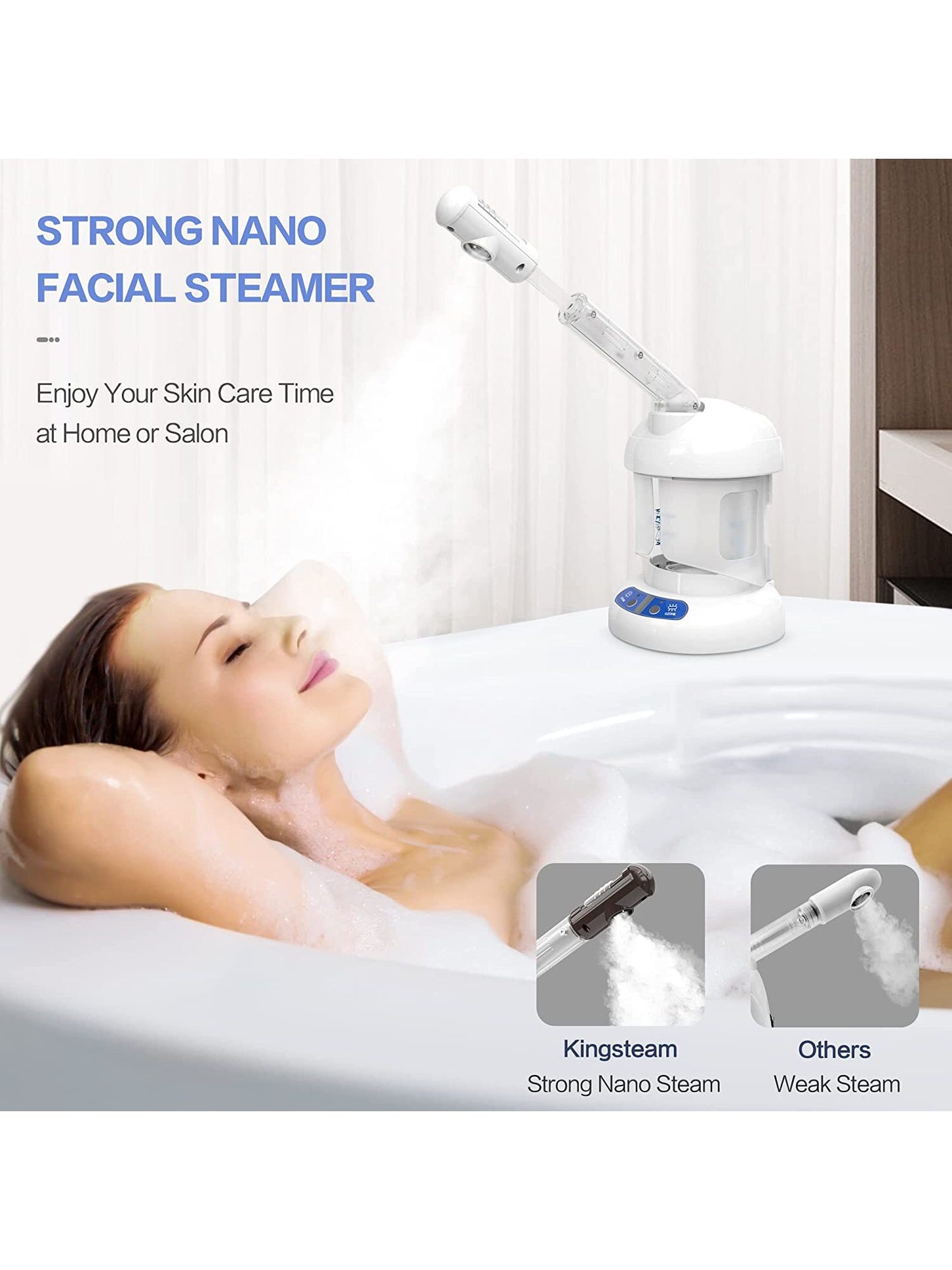 Facial Steamer - Ozone Steamer with Extendable Arm - Professional Nano Ionic Facial Steamer for Deep Cleaning - Portable for Personal Care Use at Home or Salon Gift for Her/ Girlfriend/ Mother/ Lover