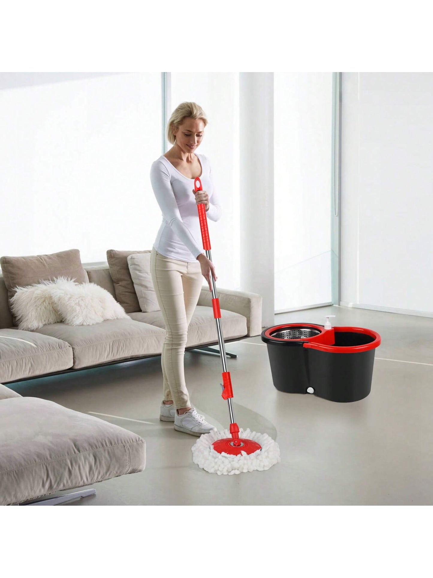 Spin Mop and Bucket with Wringer Set, 360° Spinning Mop and Bucket System with 3 Replacement Mop Heads