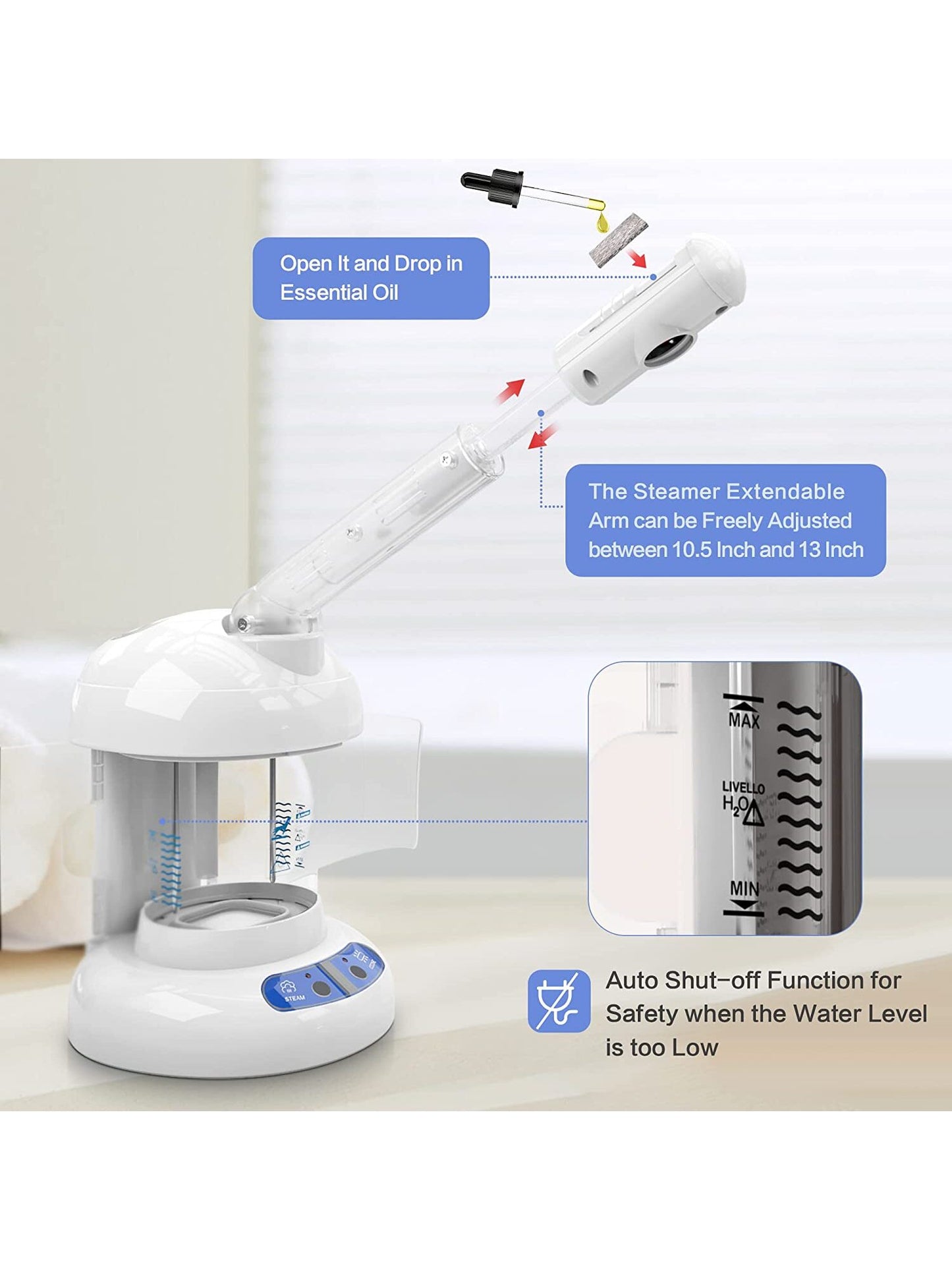 Facial Steamer - Ozone Steamer with Extendable Arm - Professional Nano Ionic Facial Steamer for Deep Cleaning - Portable for Personal Care Use at Home or Salon Gift for Her/ Girlfriend/ Mother/ Lover