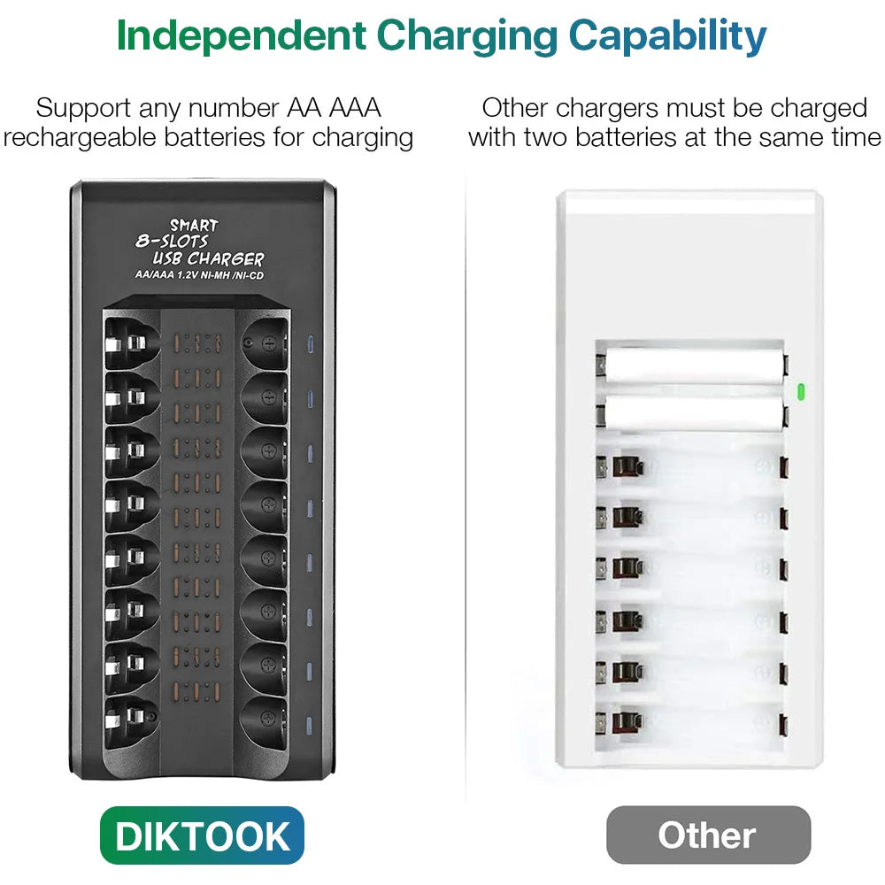 AA AAA Rechargeable Battery Charger for Ni-Mh Ni-Cd Batteries 8 Independent Slots