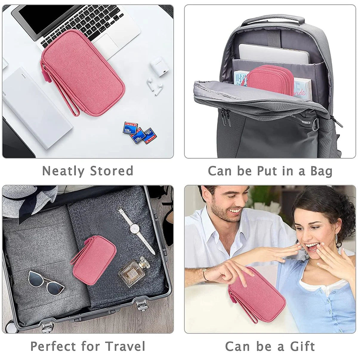 Electronic Organizer Small Travel Cable Organizer Bag Pouch Waterproof Electronic Accessories Storage Bag for Cable, Cord, Charger, Phone, Earphone (Pink)