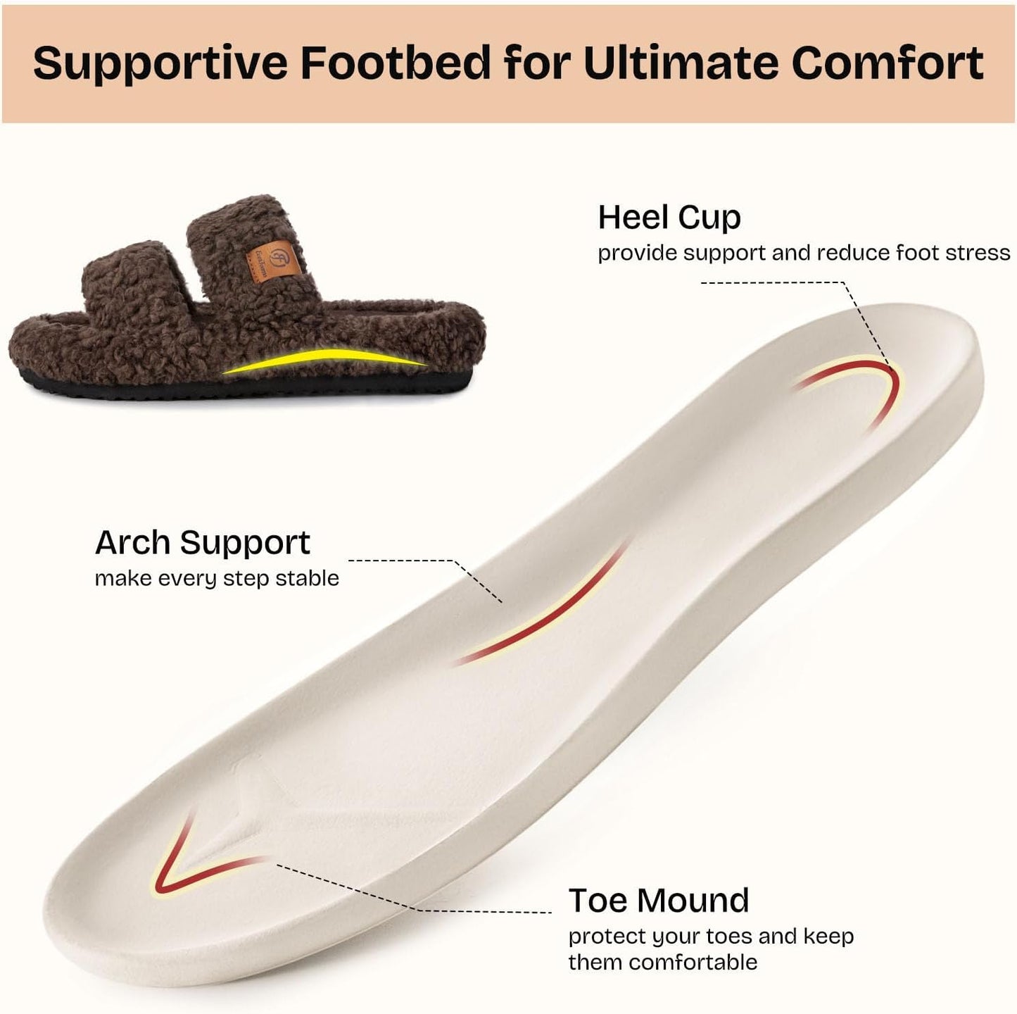 Womens Fuzzy Open-Toe Slippers Soft Comfy Memory Foam Indoor House Shoes
