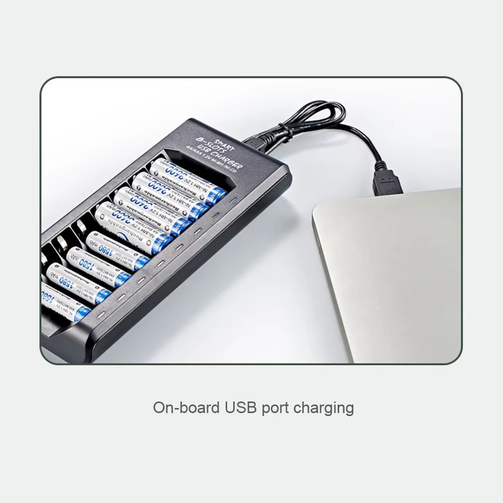 Rechargeable Battery Charger USB Output 8 Slots Fast Charging Short Circuit Protection for 1.2V Nimh AAA/AA Batteries Charger