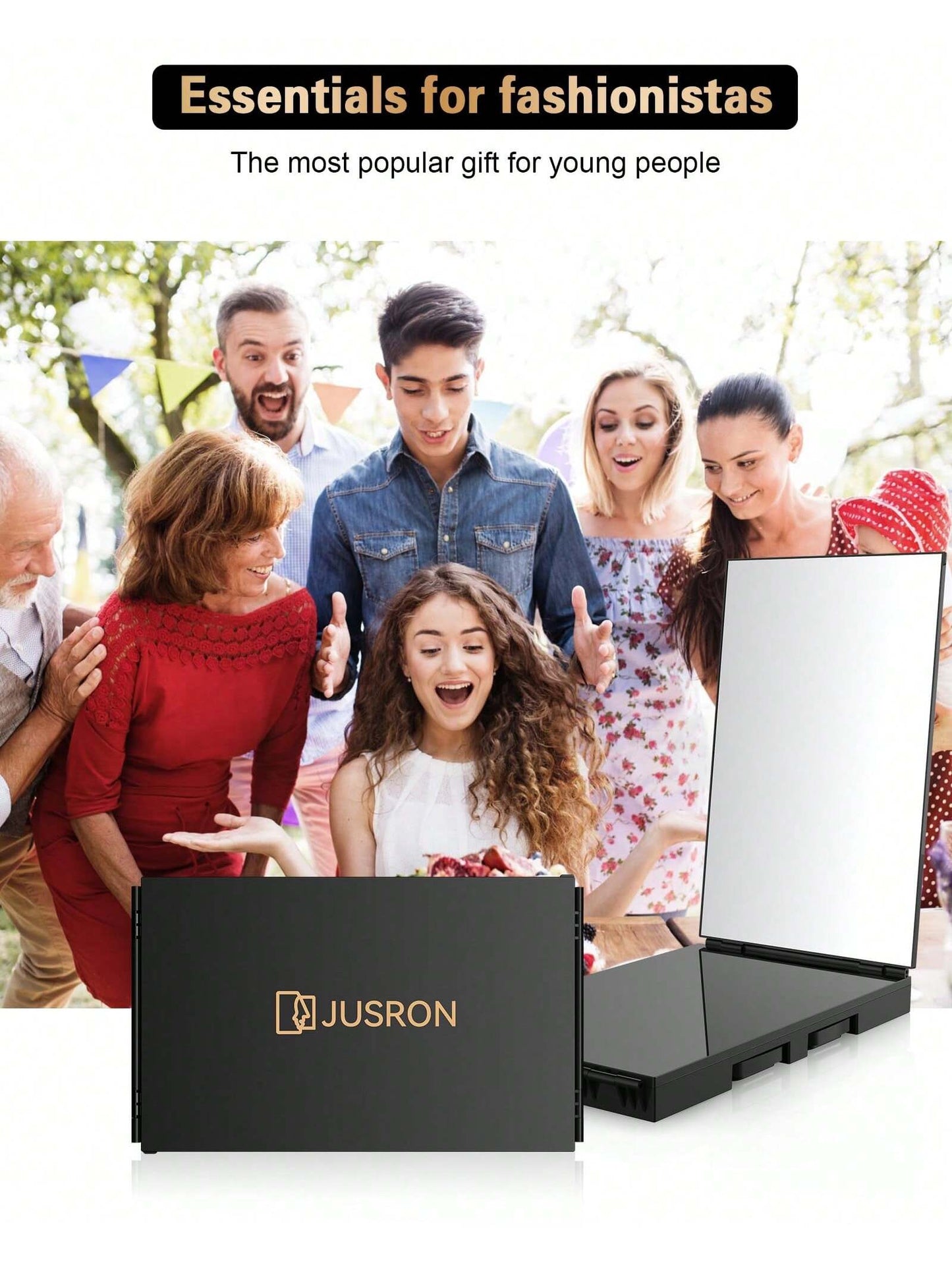 JUSRON 3 Way Mirror for Self Hair Cutting 360 Viewing Angle Self Hair Cutting Mirror, Clear Anti-Fog HD Glass without Led