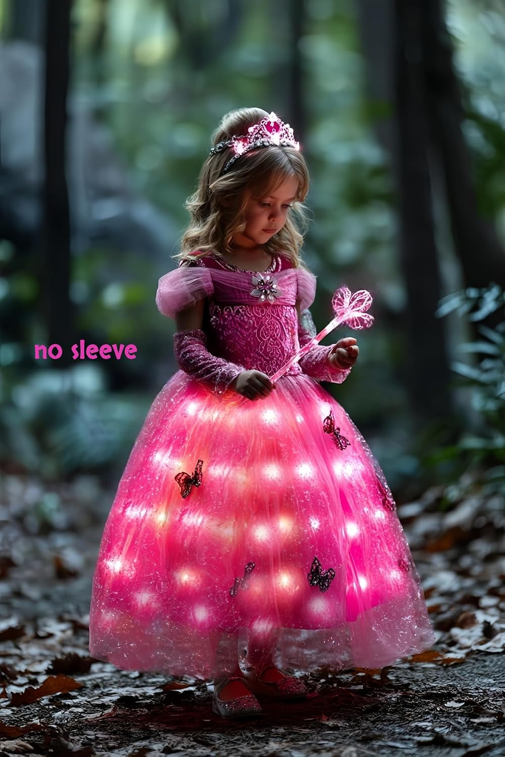 Girls Princess Costume Dress LED Light up Fancy Dresses up Cosplay Party Dress Red Butterfly Pink(Rose Red