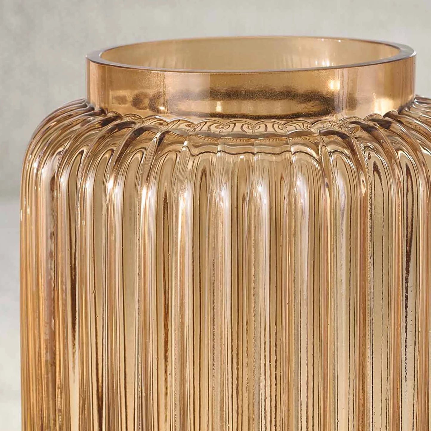 Ribbed Glass Vase, 10", Champagne