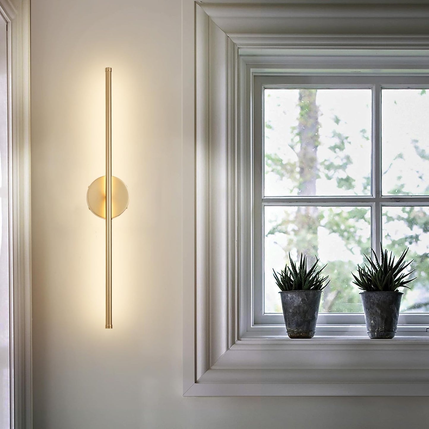 Battery Operated Wall Sconces with Remote Control, Dimmable Wall Sconces Set of Two, 350°Rotate, 3000K LED Gold Wireless Wall Light for Living Room, Bedroom, Hallway, 28.3 Inch (2 Pack)