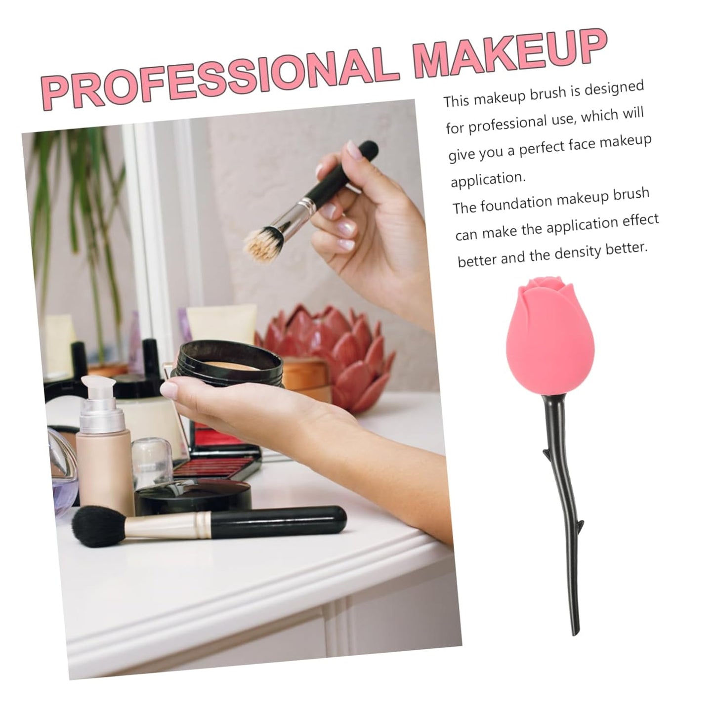 Rose Design Lidded Makeup Brush for Liquid Foundation Soft Bristles for Even Application Unique Beauty Tool for Makeup for Contouring and Decoration
