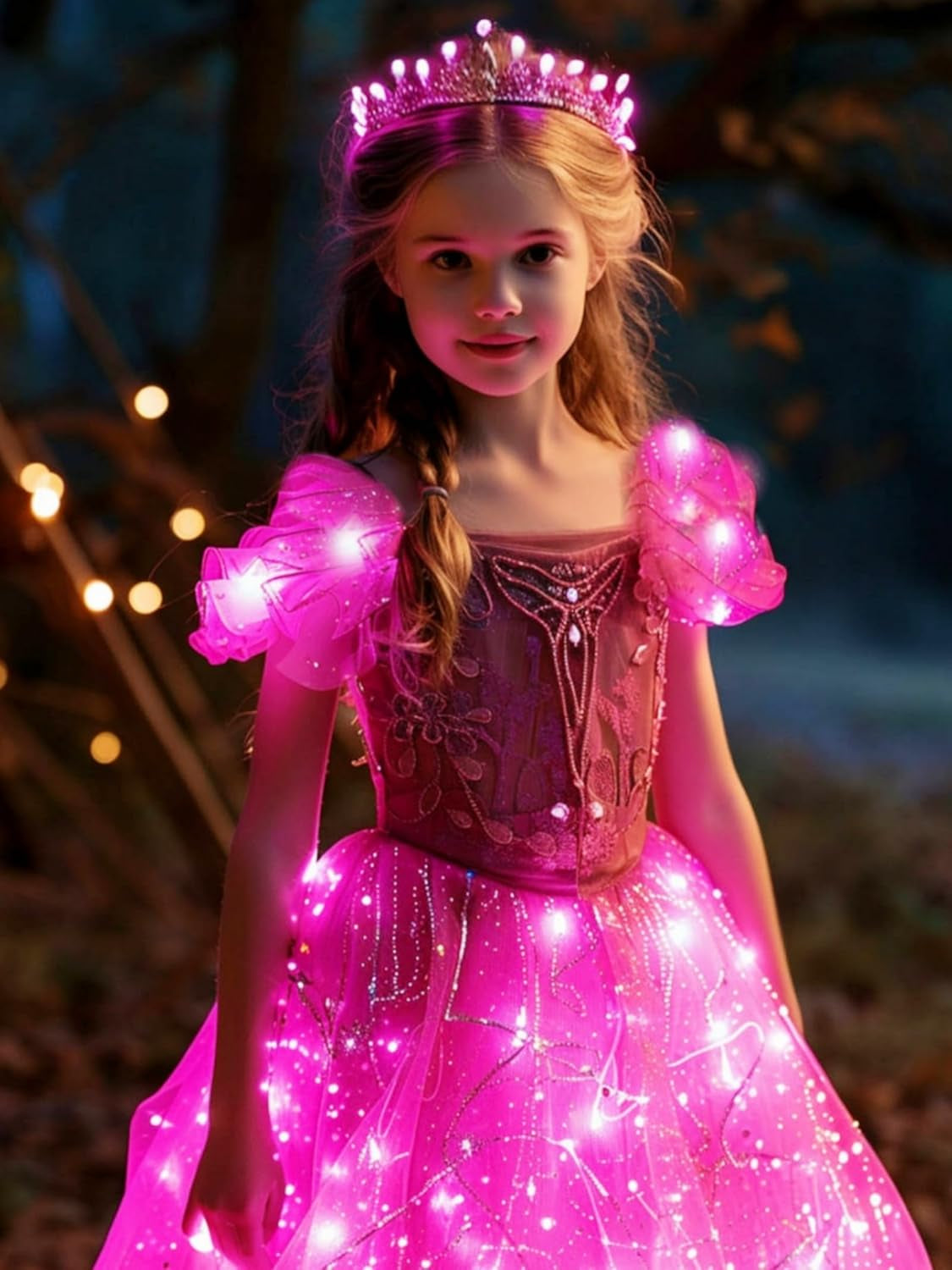 Girls Princess Costume Dress LED Light up Fancy Dresses up Cosplay Party Dress Red Butterfly Pink(Rose Red