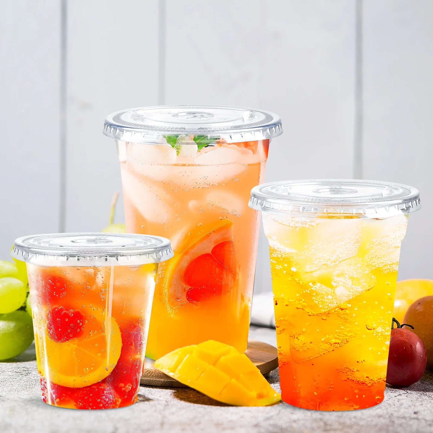 100 Pack 16 Oz Clear Plastic Cups with Lids, Iced Coffee Cups with Lids Disposable for Iced Coffee, Smoothie, Milkshake, Cold Drinks and Graduation Party