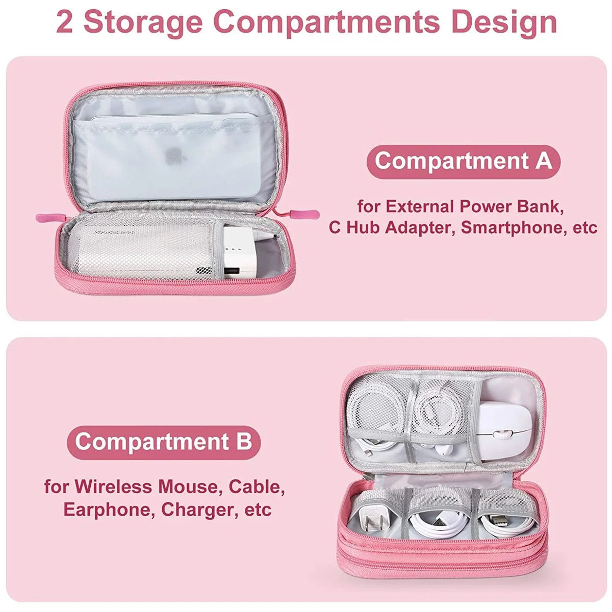 Electronic Organizer Small Travel Cable Organizer Bag Pouch Waterproof Electronic Accessories Storage Bag for Cable, Cord, Charger, Phone, Earphone (Pink)