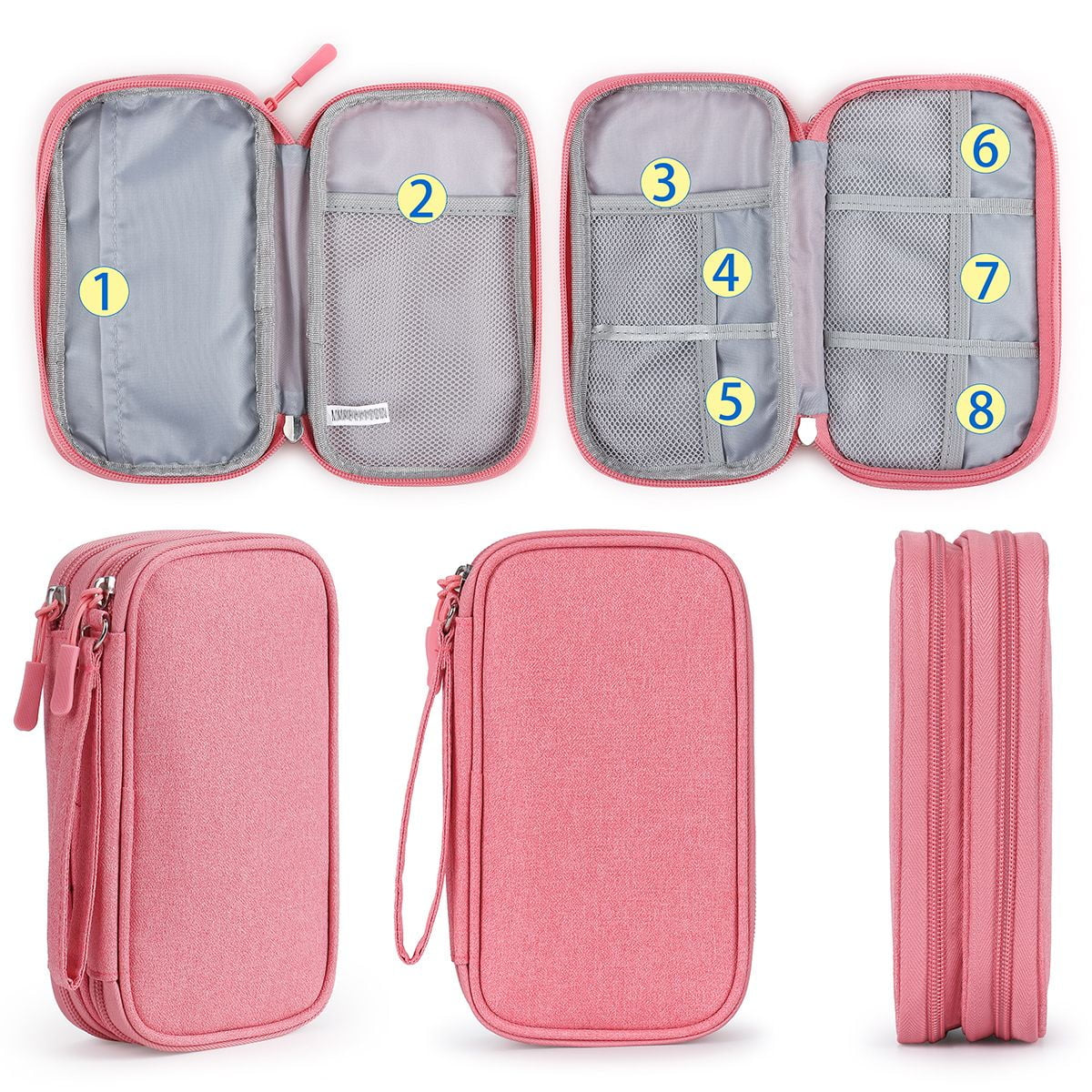 Electronic Organizer Small Travel Cable Organizer Bag Pouch Waterproof Electronic Accessories Storage Bag for Cable, Cord, Charger, Phone, Earphone (Pink)