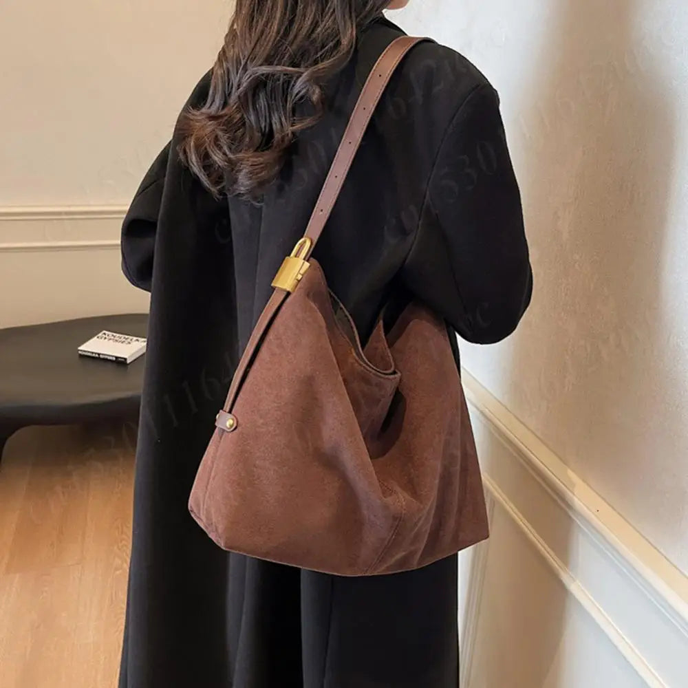 Vintage Women Bag Suede Shoulder Bag Large Capacity Slouchy Crossbody Bag Adjustable Strap Simple Tote Bag Ladies Outdoor Bag