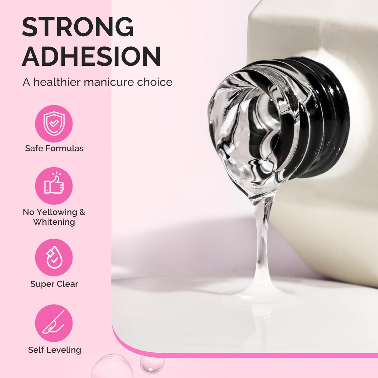 3Free 5 in 1 Nail Glue Gel for False Nail Tips, NO Hema HPMA TPO, Super Sticky and Strong Adhesion, Rhinestone, Blooming Gel, Base Coat, UV Lamp Curing Needed,2 Pcs 15Ml