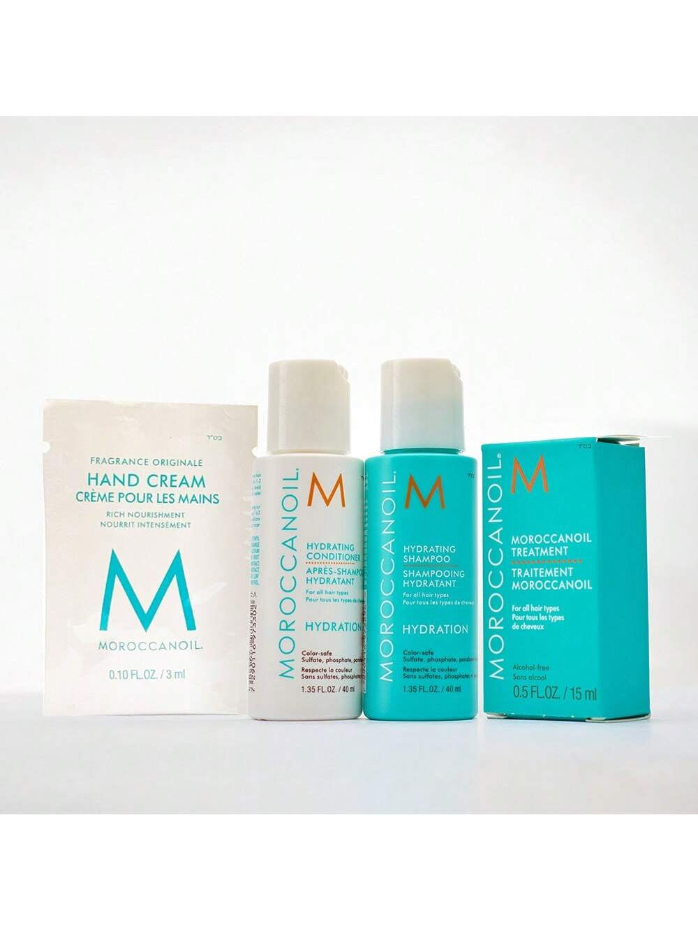 Hydrating Travel Kit (4-Piece Set) - with Shampoo, Conditioner, Treatment Oil & Hand Cream for Dry Hair- Mini Size