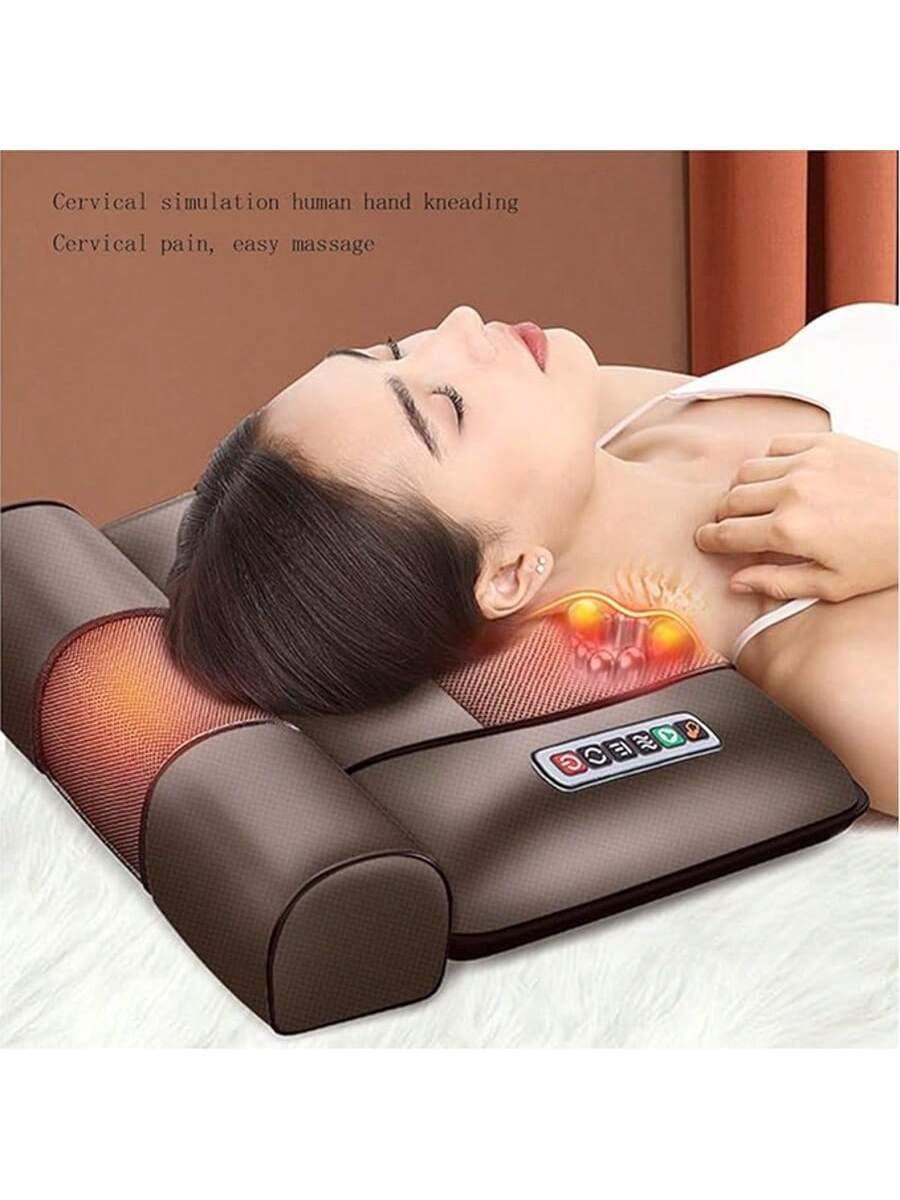 Full Body Massage Mat with Heating - 10 Vibration Nodes & Adjustable Pillow for Neck/Back/Leg Pain Relief - 138Cm X 50Cm Foldable Design with Remote Control (Brown)