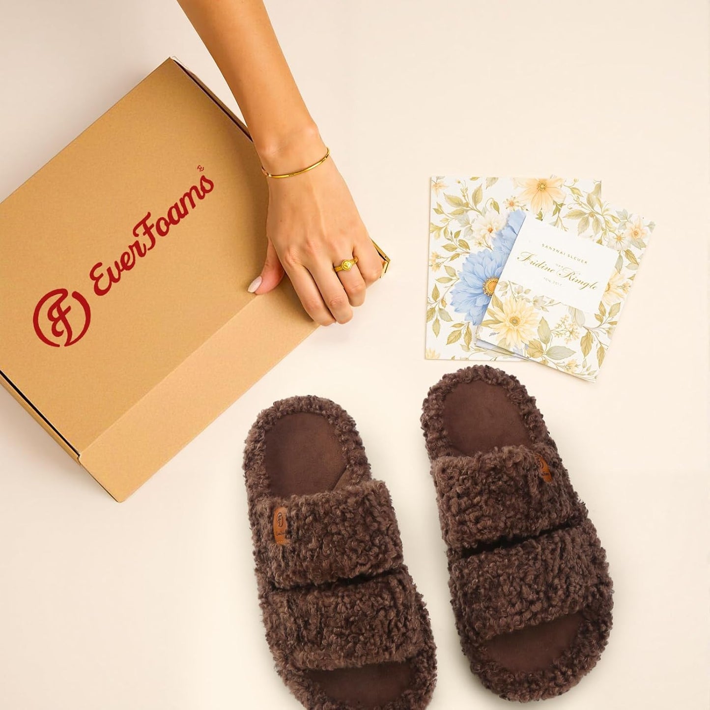 Womens Fuzzy Open-Toe Slippers Soft Comfy Memory Foam Indoor House Shoes