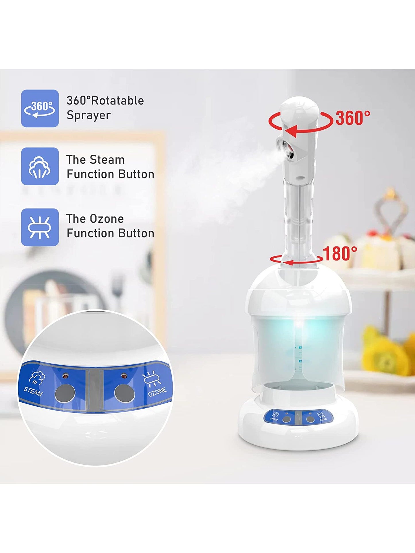 Facial Steamer - Ozone Steamer with Extendable Arm - Professional Nano Ionic Facial Steamer for Deep Cleaning - Portable for Personal Care Use at Home or Salon Gift for Her/ Girlfriend/ Mother/ Lover