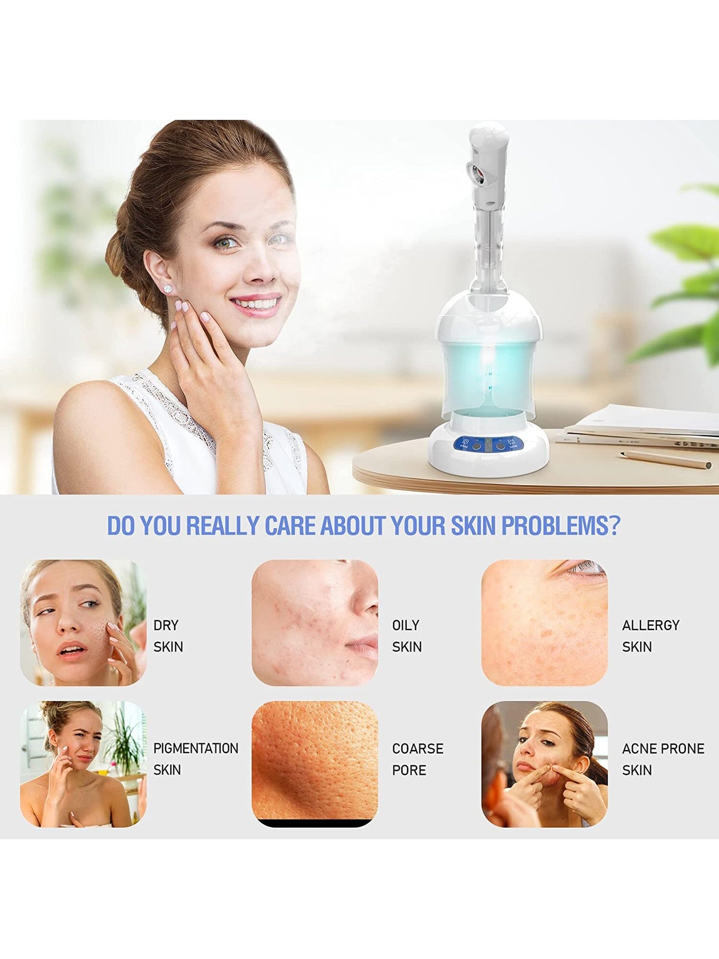 Facial Steamer - Ozone Steamer with Extendable Arm - Professional Nano Ionic Facial Steamer for Deep Cleaning - Portable for Personal Care Use at Home or Salon Gift for Her/ Girlfriend/ Mother/ Lover