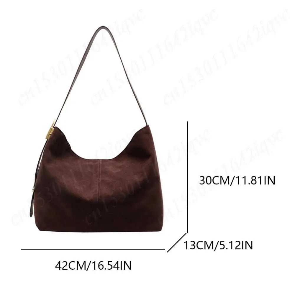 Vintage Women Bag Suede Shoulder Bag Large Capacity Slouchy Crossbody Bag Adjustable Strap Simple Tote Bag Ladies Outdoor Bag