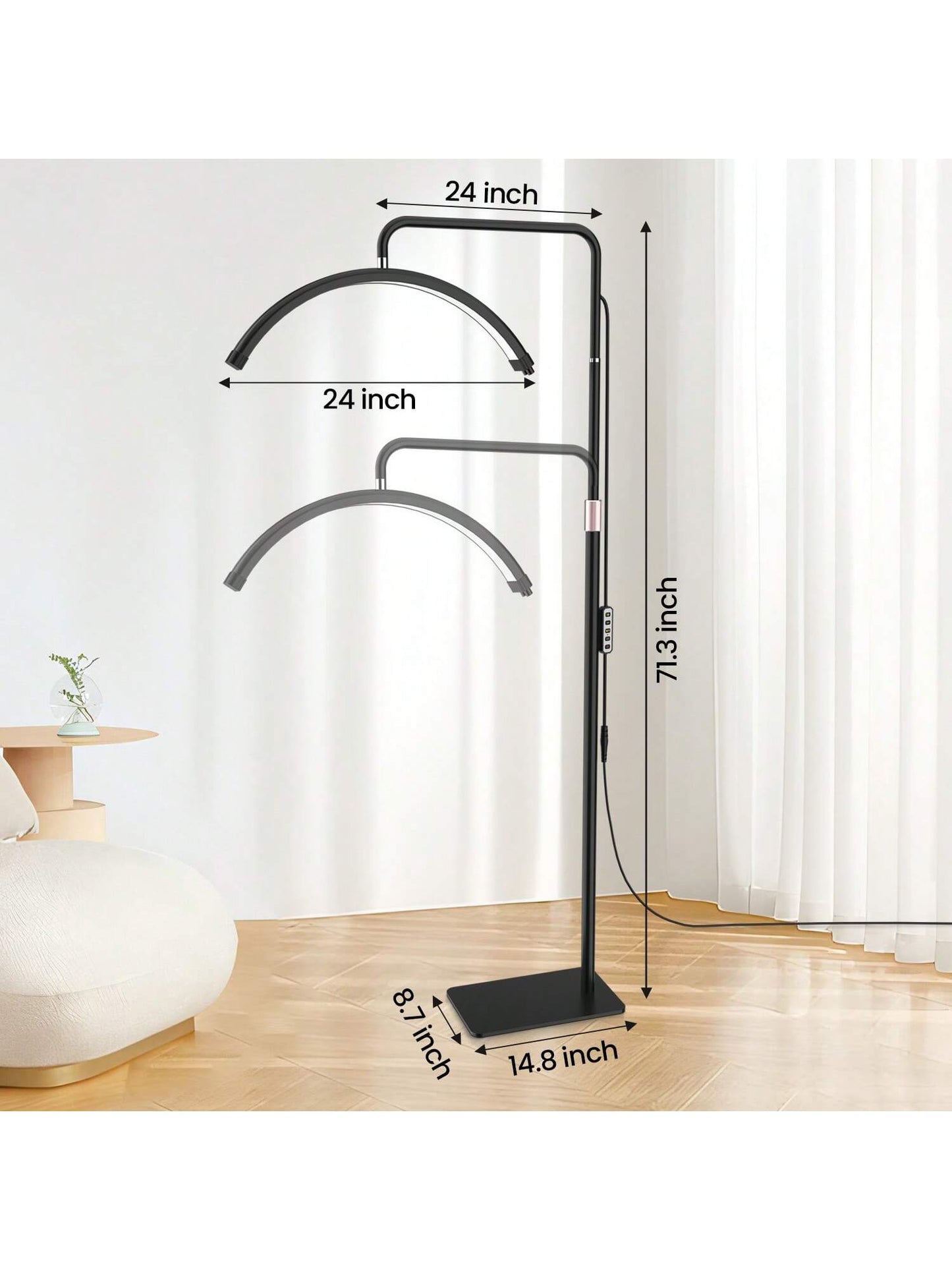 23'' LED Floor Light, Half Moon Lash Lighting: LED Lash Lamp for Eyelash - Adjustable Brightness Warm to Cool Esthetician Light for Lash Artist Tattoo-Black