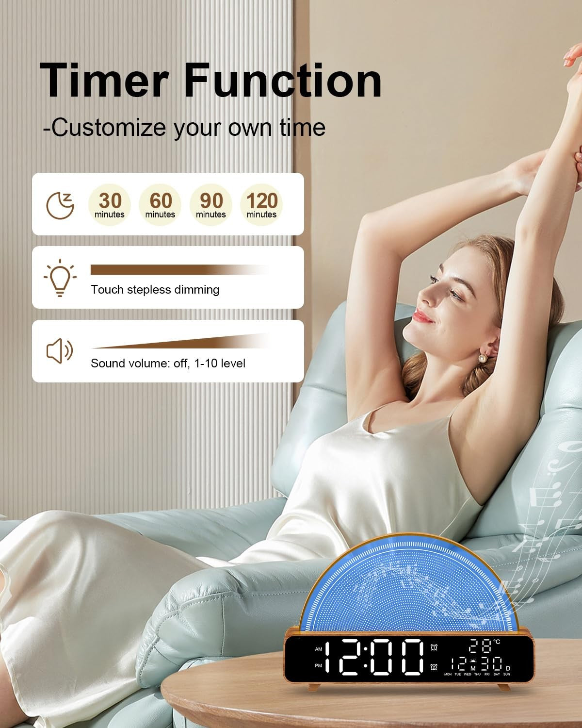 HAODINGMAI Sunrise Alarm Clock Wake up Light with Sunrise Simulation White No...