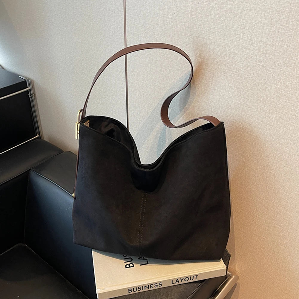 Vintage Women Bag Suede Shoulder Bag Large Capacity Slouchy Crossbody Bag Adjustable Strap Simple Tote Bag Ladies Outdoor Bag