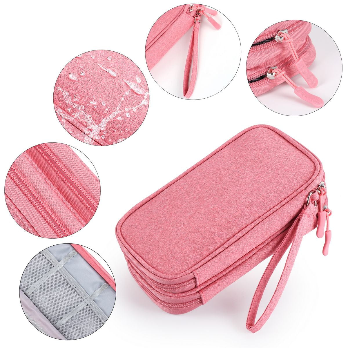 Electronic Organizer Small Travel Cable Organizer Bag Pouch Waterproof Electronic Accessories Storage Bag for Cable, Cord, Charger, Phone, Earphone (Pink)