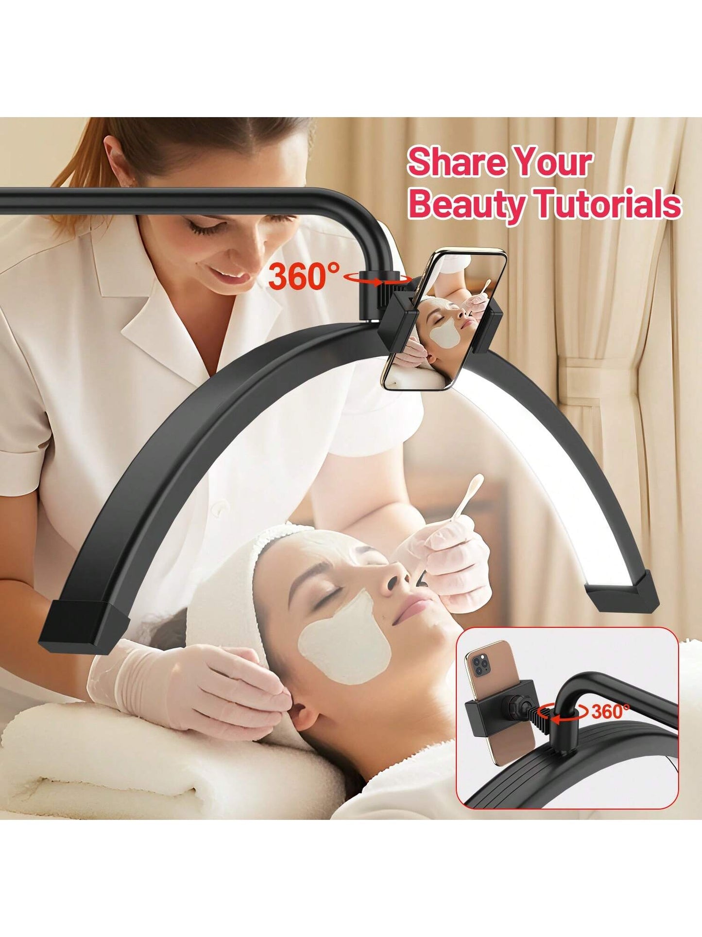 23'' LED Floor Light, Half Moon Lash Lighting: LED Lash Lamp for Eyelash - Adjustable Brightness Warm to Cool Esthetician Light for Lash Artist Tattoo-Black