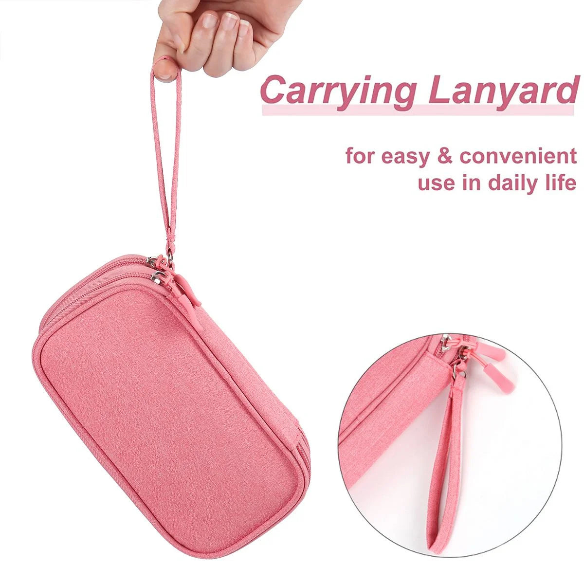 Electronic Organizer Small Travel Cable Organizer Bag Pouch Waterproof Electronic Accessories Storage Bag for Cable, Cord, Charger, Phone, Earphone (Pink)