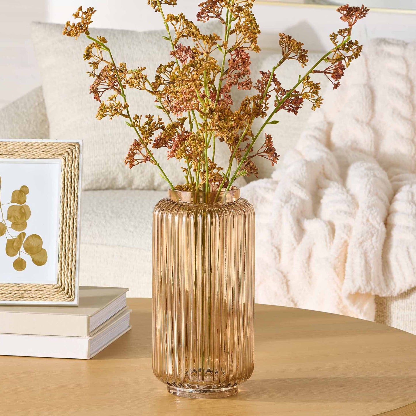 Ribbed Glass Vase, 10", Champagne