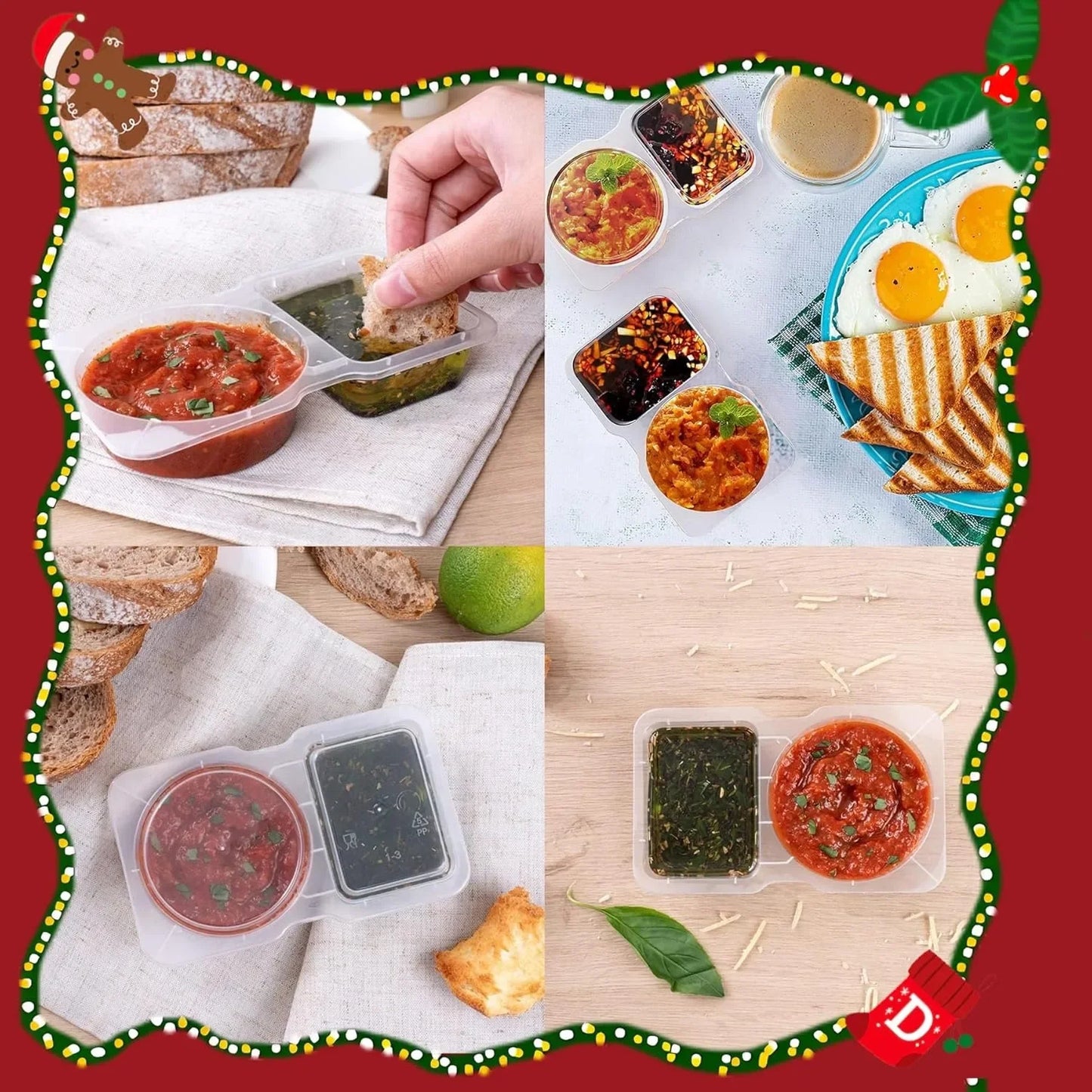 25/130Ml Double Compartment Condiment Container with Lid Snack Container for Sauce Sampling Travel Snack Reusable Seasonings Box