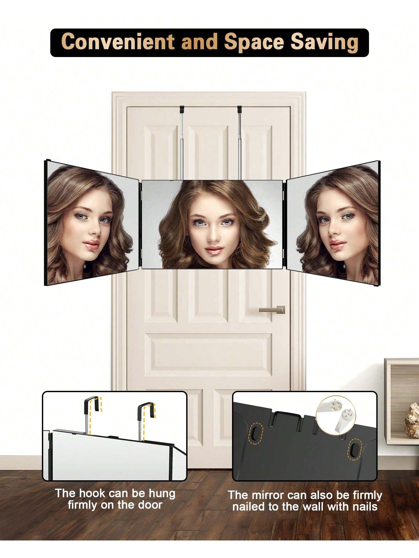 JUSRON 3 Way Mirror for Self Hair Cutting 360 Viewing Angle Self Hair Cutting Mirror, Clear Anti-Fog HD Glass without Led