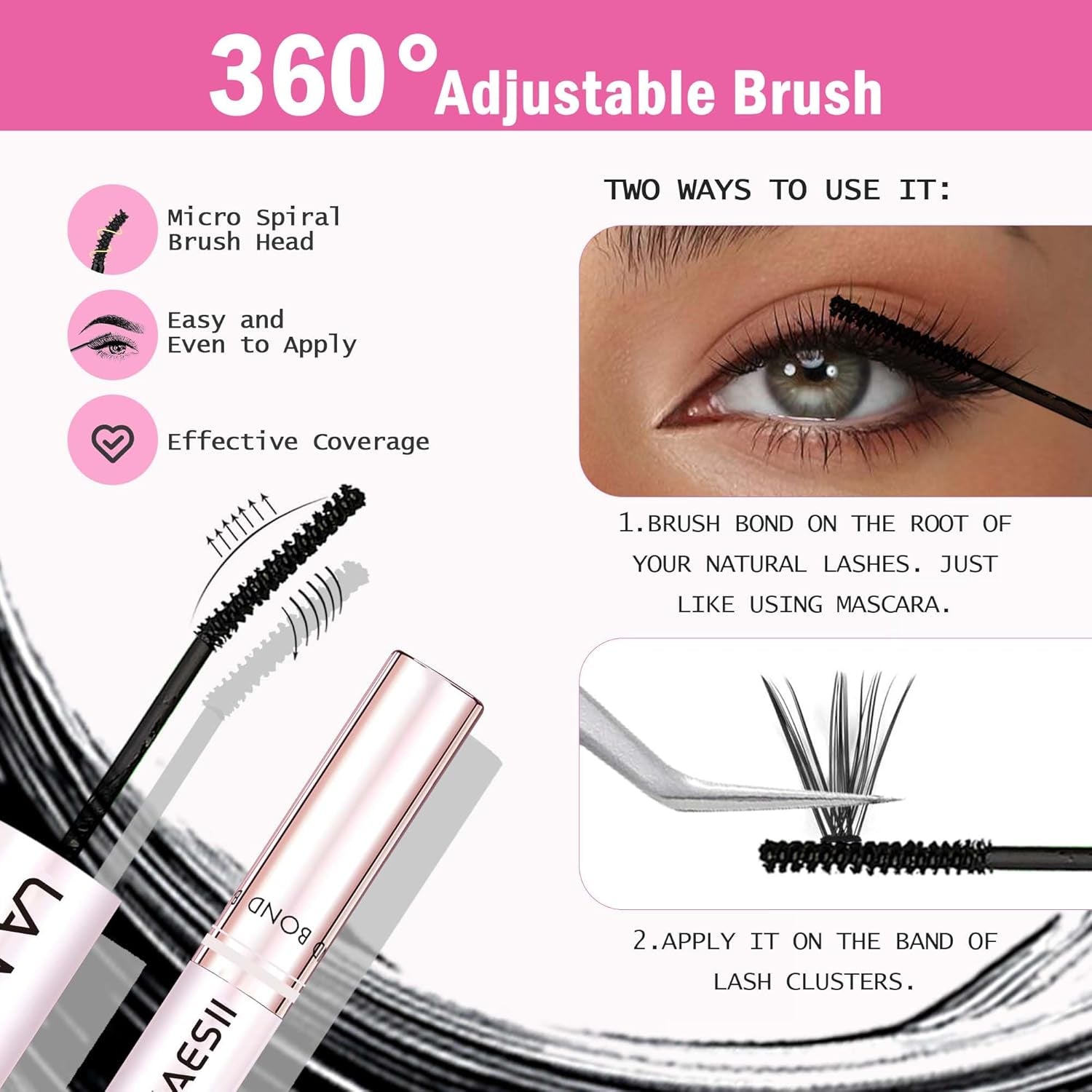 Lash Cluster Bond and Seal Waterproof Glue for Eyelash Clusters 10Ml 2-In-1 Home Use Strong Hold 72H